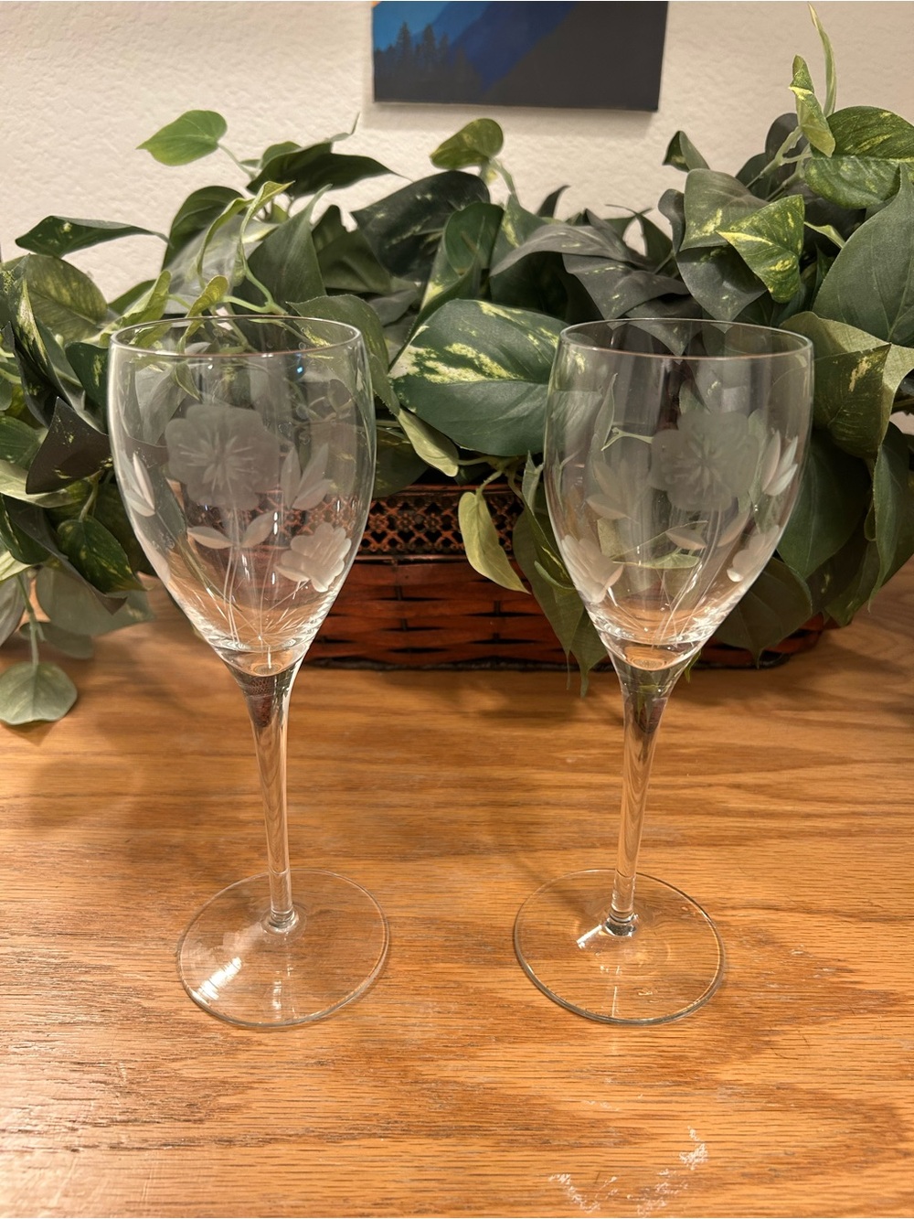 Princess House Etched Clear Champagne Glasses with Tulip Motif - Set of 2